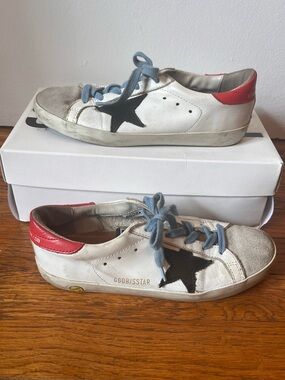 Golden Goose Kids White Sneakers with Black Star and Red Heel